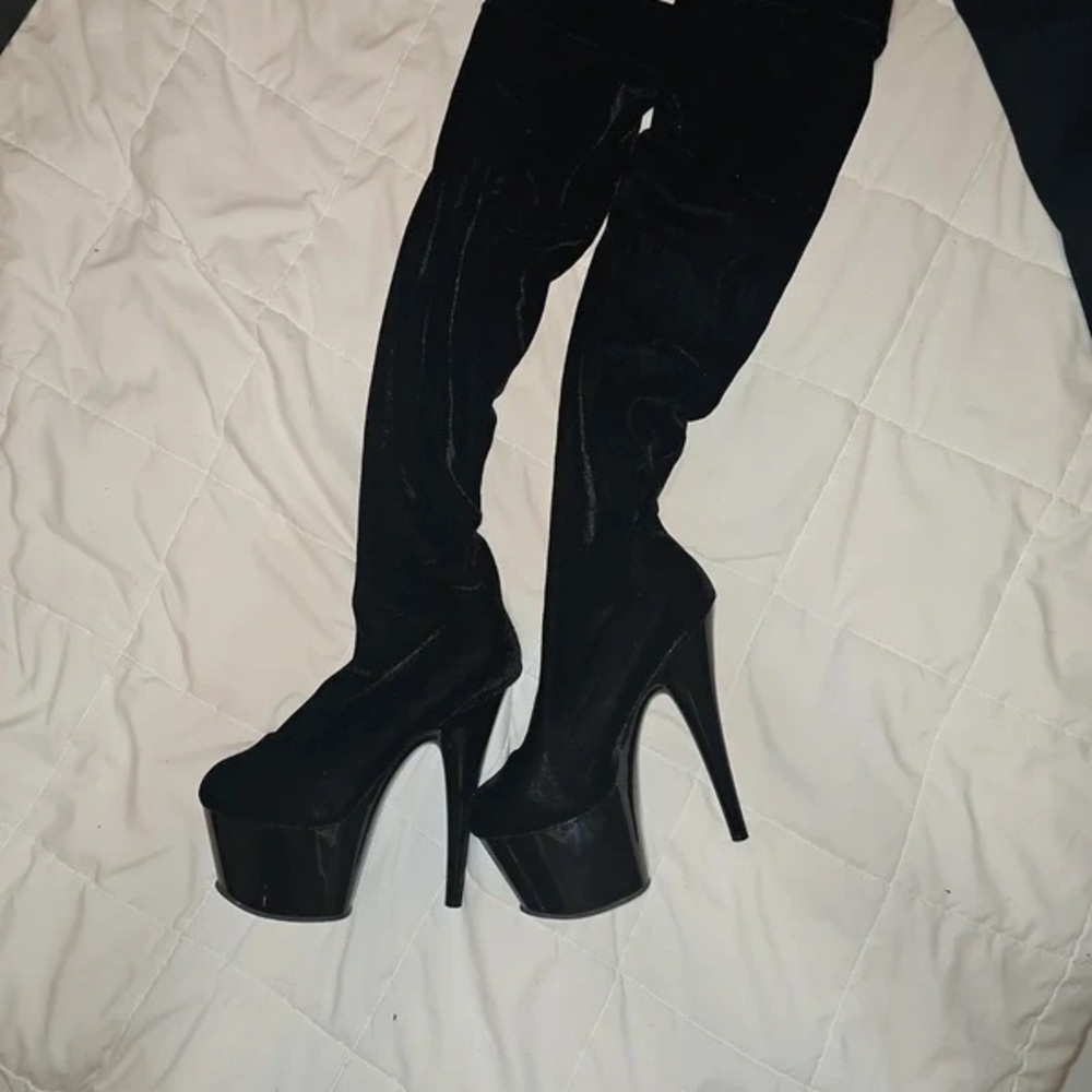 Pleaser Black Thigh-High Platform Boots